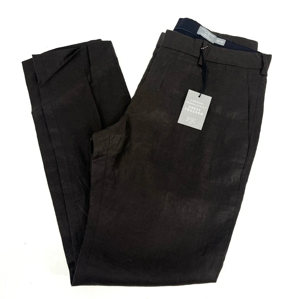 Club Monaco Connor Modern Slim Fit‎ Dress Trouser Pants Wax Coated Linen 33x32